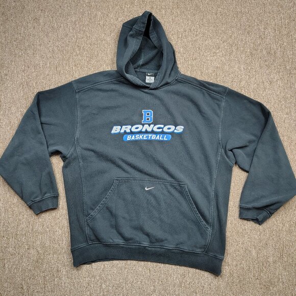 Vintage NIKE Deep Run Basketball Hoodie Men XL Black BRONCOS BASKETBALL Pullover - Picture 1 of 9